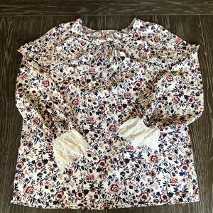 Pleione Floral Blouse Ruffles Lace Cuffs